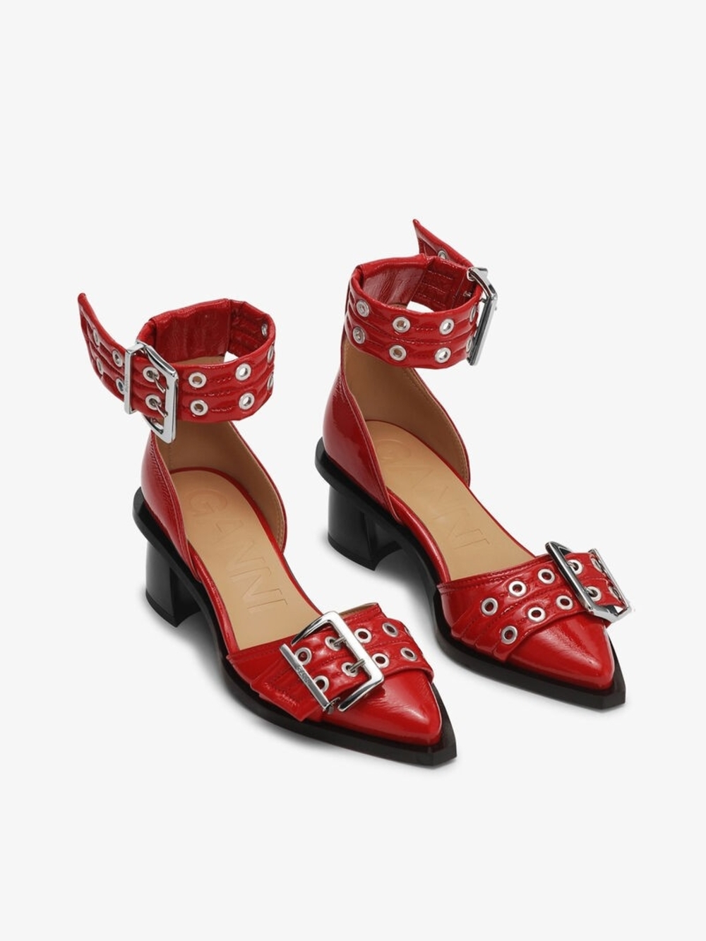GANNI Open Cut Buckle Pumps in Racing Red
